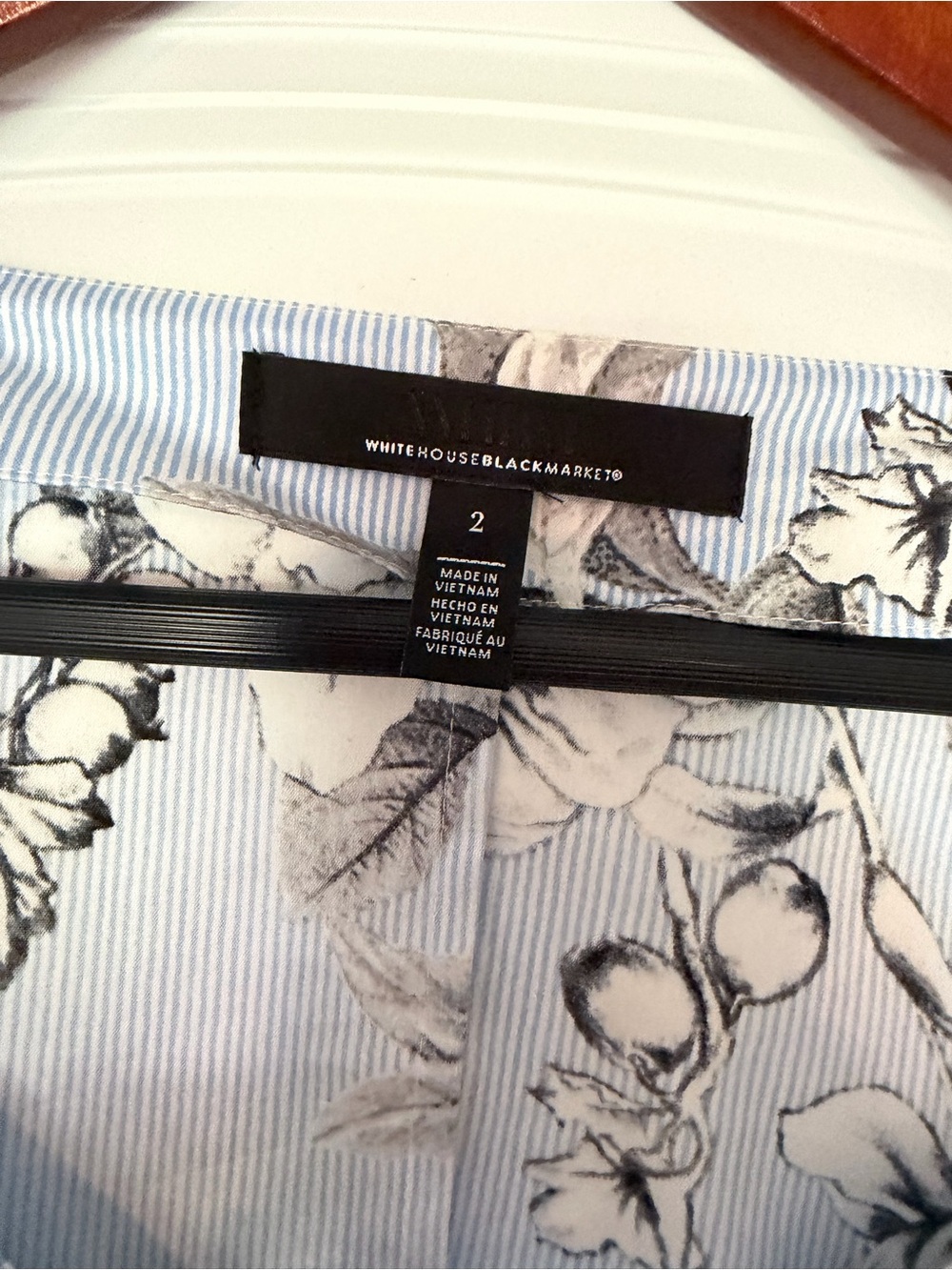 White House Black Market Blue and Gray Floral Stripe Button-Down Shirt